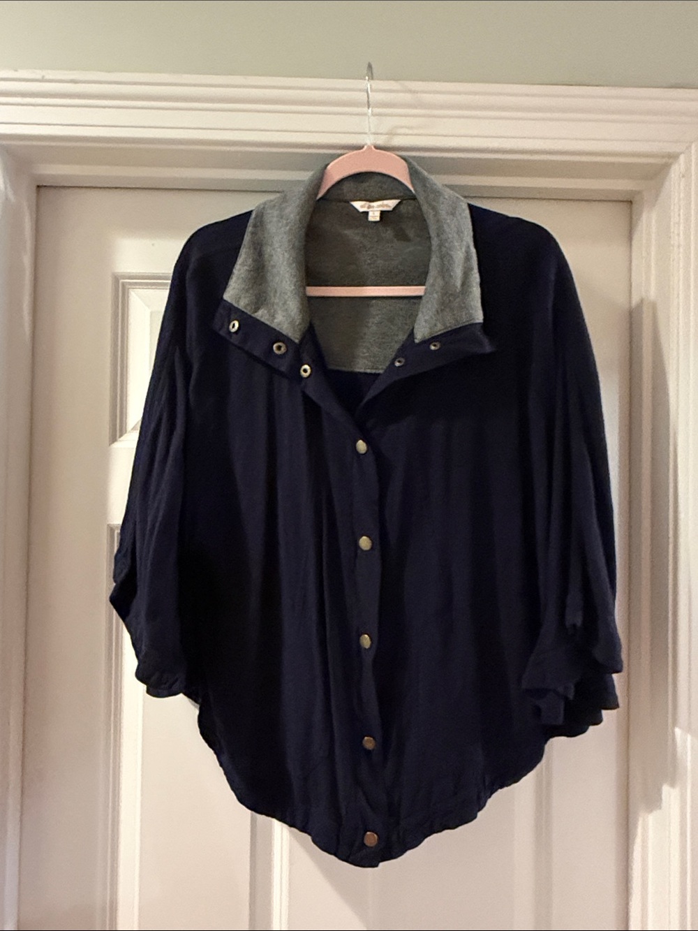 All For Color Navy Button-Front Top with Heather Gray Collar